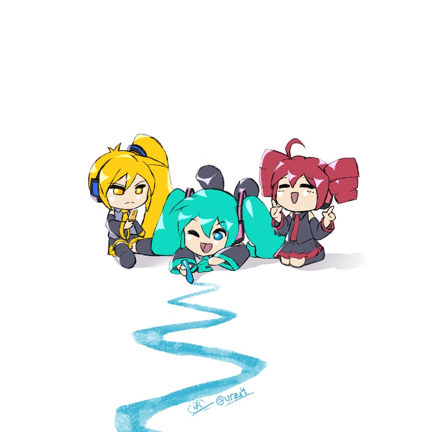 hatsune miku, kasane teto, and akita neru (vocaloid and 2 more) drawn by urzu4