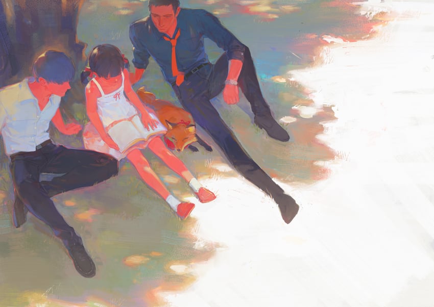 narukami yu, doujima nanako, doujima ryoutarou, and kitsune (persona and 1 more) drawn by creamyghost