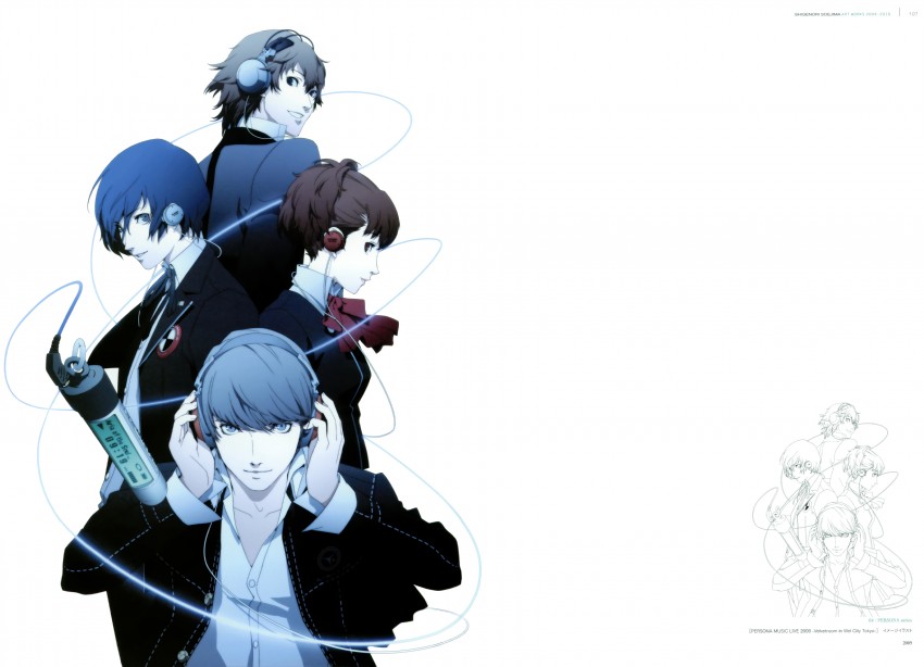 narukami yu, yuuki makoto, shiomi kotone, and kanzato shin (persona and 4 more) drawn by soejima_shigenori