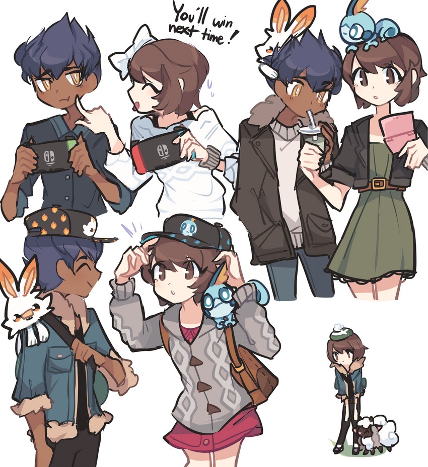 gloria, scorbunny, sobble, hop, and wooloo (pokemon and 1 more) drawn by charamells