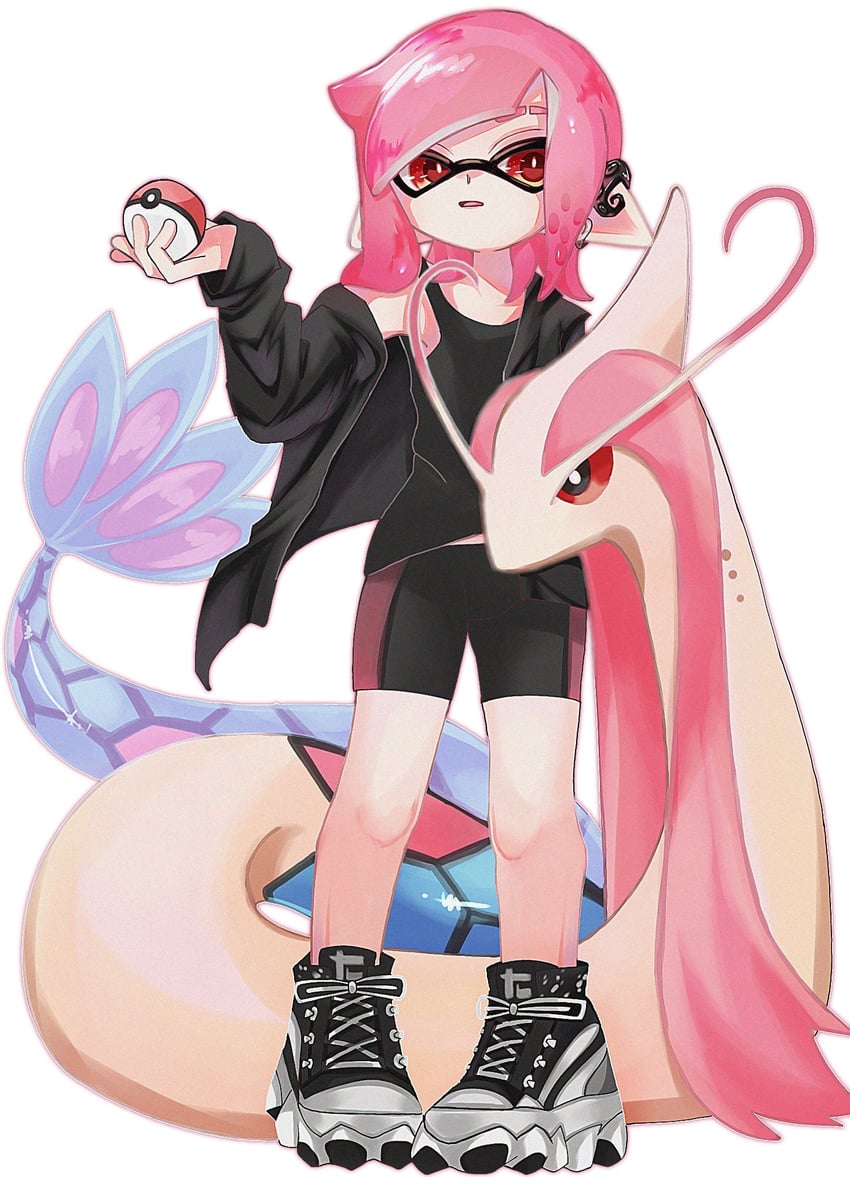 inkling player character, inkling girl, and milotic (pokemon and 2 more) drawn by icebo_x_x