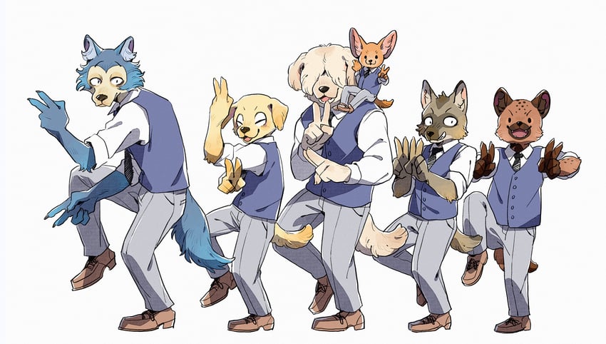 legoshi, jack, collot, durham, miguno, and 1 more (beastars) drawn by animalk