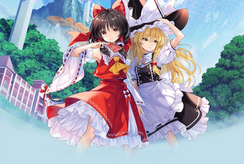 hakurei reimu and kirisame marisa (touhou and 1 more) drawn by hirano_katsuyuki