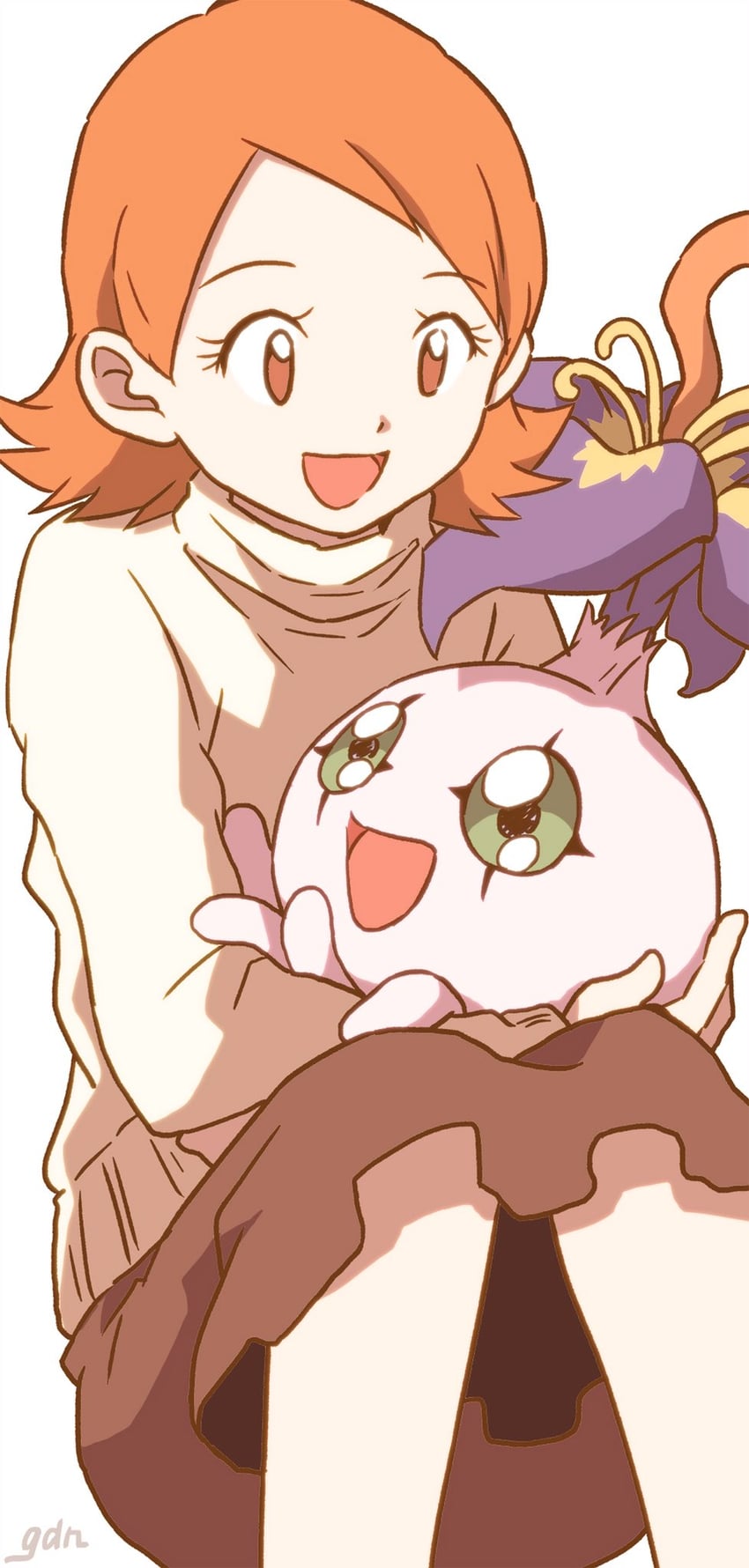 takenouchi sora and pyocomon (digimon and 1 more) drawn by gdn0522