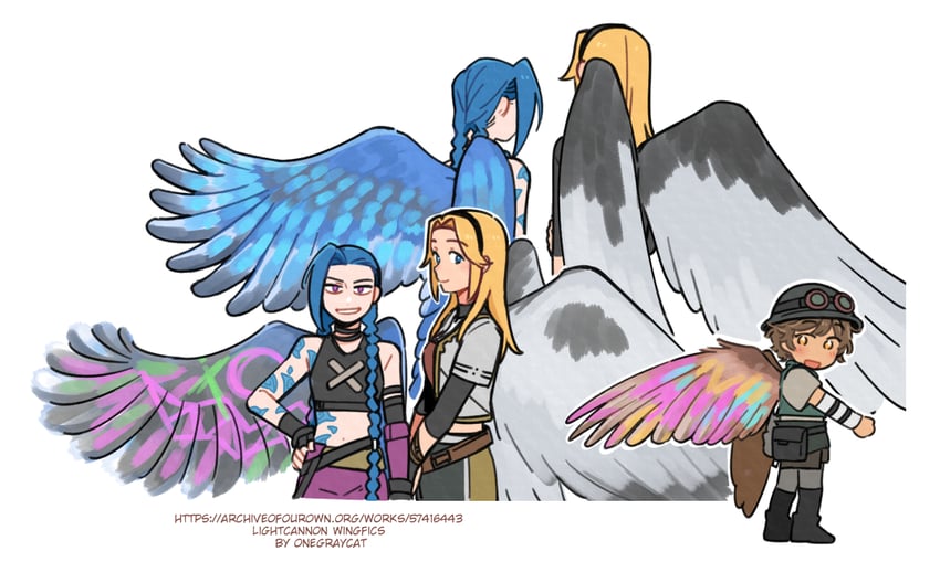 jinx, lux, arcane jinx, and isha (league of legends and 1 more) drawn by bowwow_(hamju94)