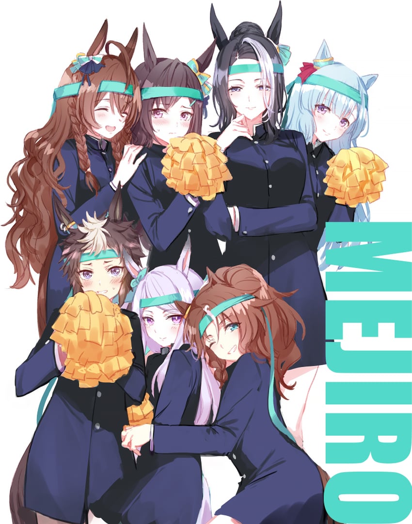 mejiro mcqueen, mejiro ardan, mejiro dober, mejiro palmer, mejiro ramonu, and 2 more (umamusume) drawn by romi_(346_ura)