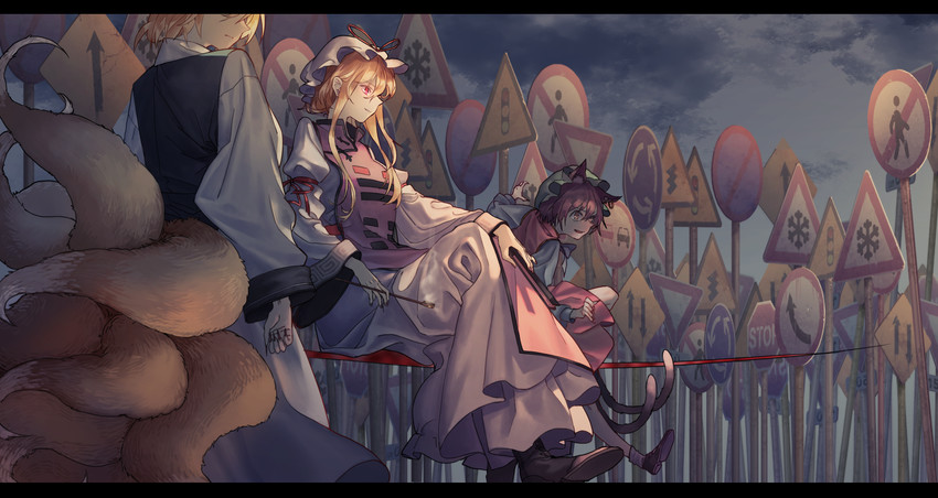 yakumo yukari, yakumo ran, and chen (touhou) drawn by huang_gua