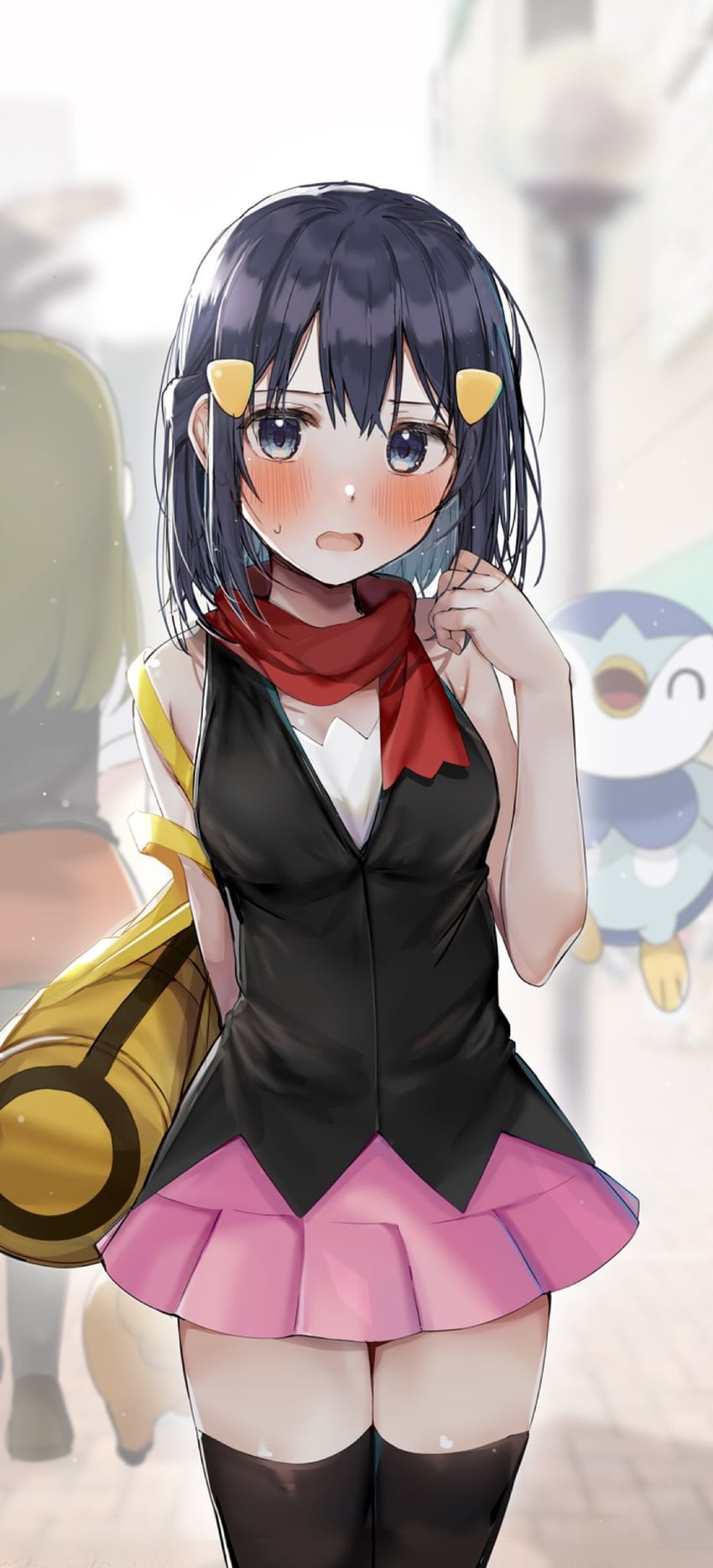 dawn, piplup, lass, and bidoof (pokemon and 1 more) drawn by rouka_(akatyann)