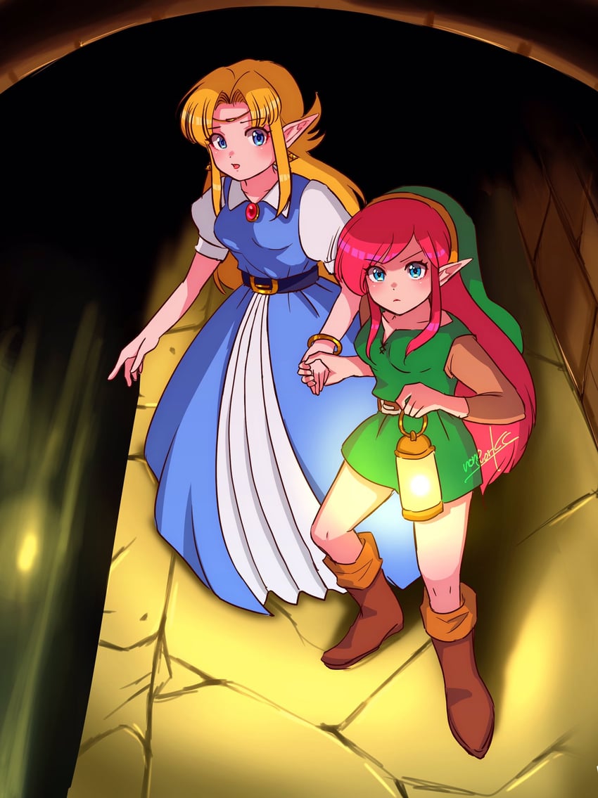link and princess zelda (the legend of zelda and 1 more) drawn by nonoworks