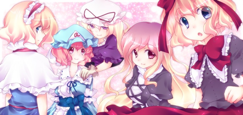 alice margatroid, yakumo yukari, saigyouji yuyuko, hijiri byakuren, and medicine melancholy (touhou) drawn by shiguri