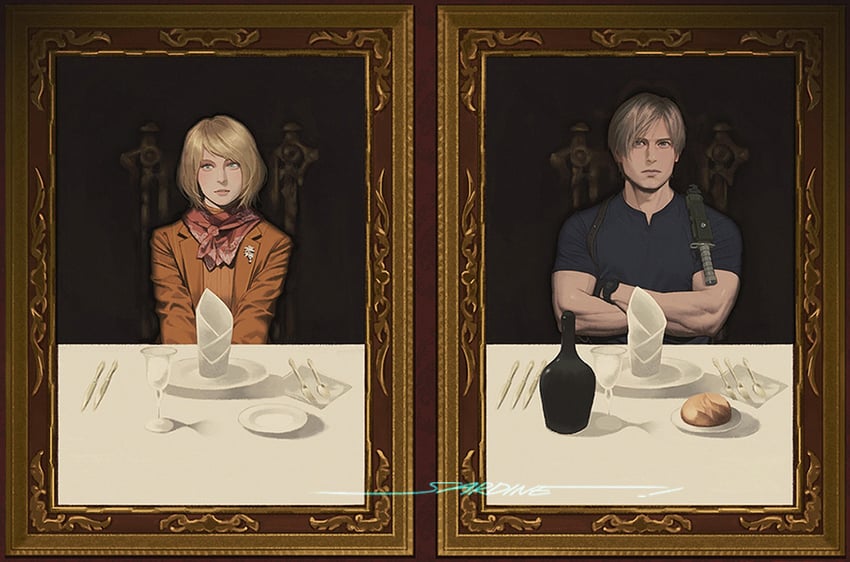 leon s. kennedy and ashley graham (resident evil and 1 more) drawn by sardine_(kjr0313)