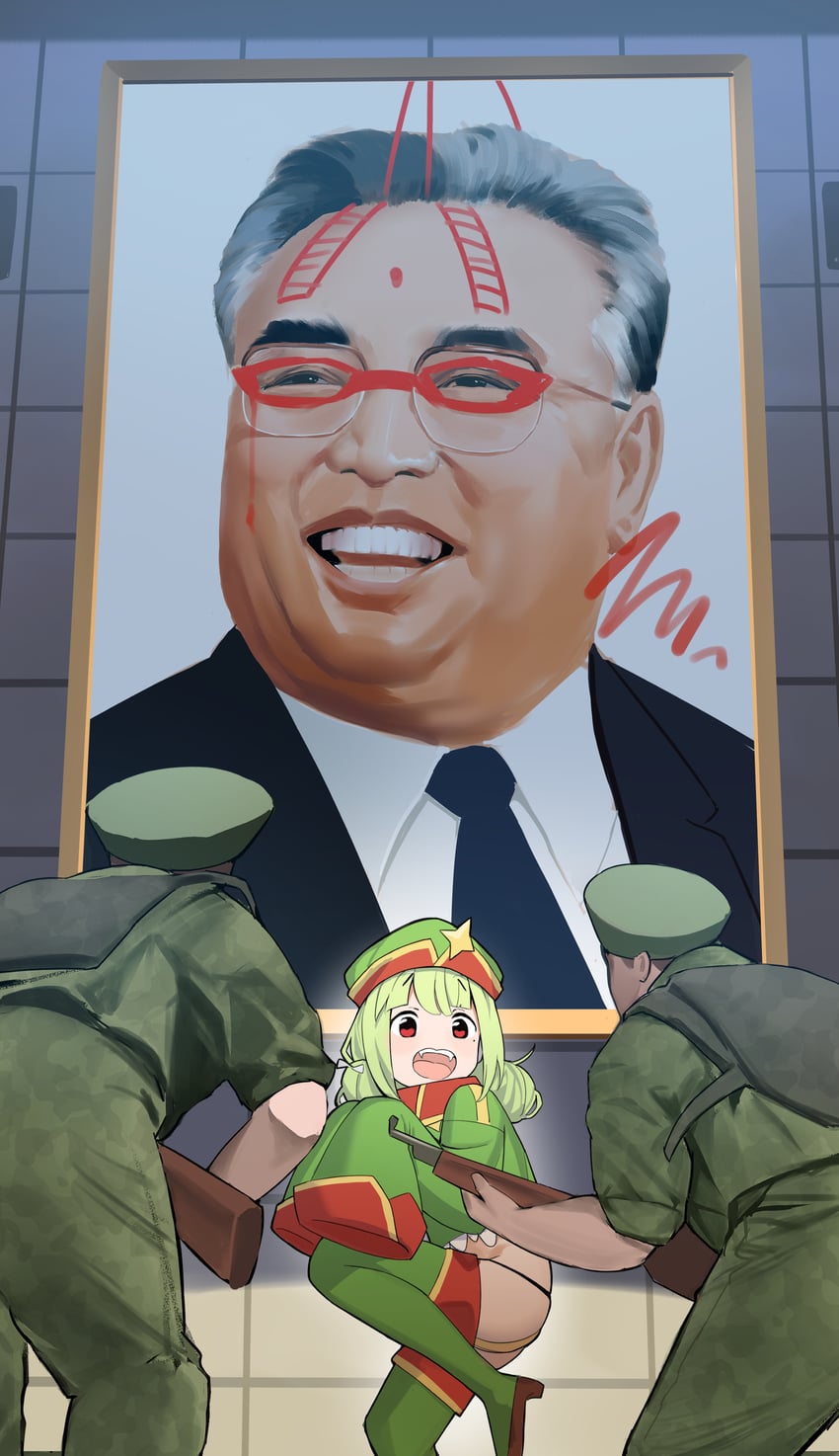 araga kiwi and kim il-sung (real life and 1 more) drawn by nekokatana_catana