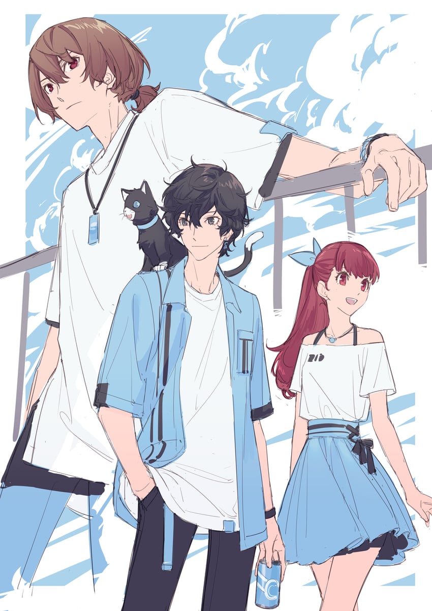 amamiya ren, yoshizawa kasumi, akechi gorou, and morgana (persona and 2 more) drawn by tsubsa_syaoin