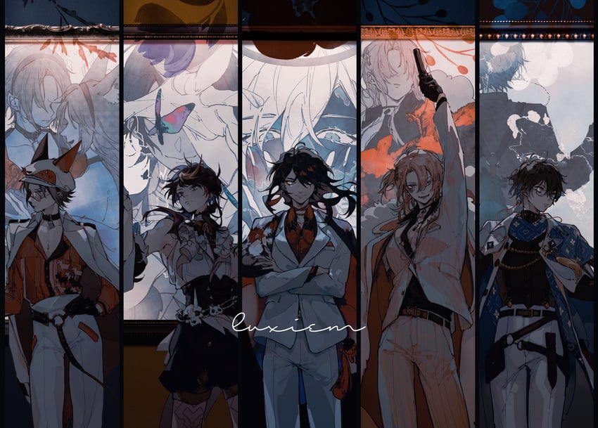 ike eveland, vox akuma, luca kaneshiro, mysta rias, shu yamino, and 2 more (nijisanji and 1 more) drawn by jtei