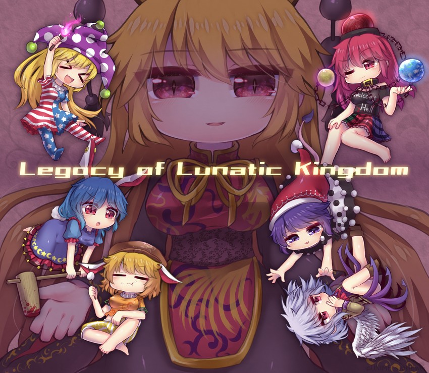 clownpiece, junko, hecatia lapislazuli, kishin sagume, doremy sweet, and 2 more (touhou and 1 more) drawn by unime_seaflower