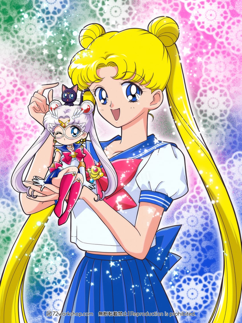 tsukino usagi, sailor moon, and luna (bishoujo senshi sailor moon) drawn by 72workshop