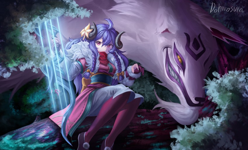 kindred, lamb, wolf, and spirit blossom kindred (league of legends) drawn by tuhua_shouluo_(dohwasura)