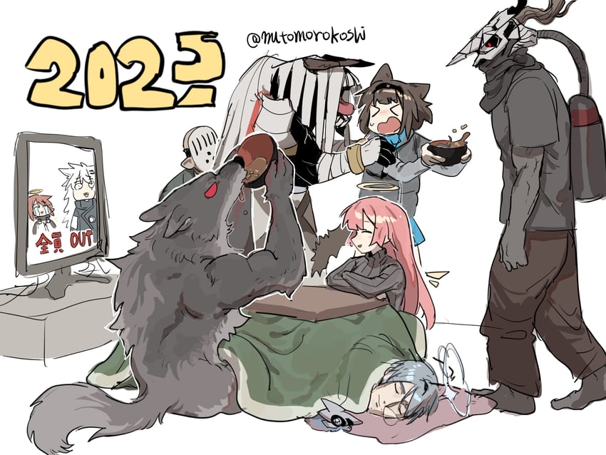 lappland, exusiai, lemuen, patriot, andoain, and 4 more (arknights) drawn by mutomorokoshi