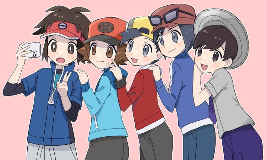 ethan, hilbert, florian, calem, and nate (pokemon and 5 more) drawn by sana_(37pisana)