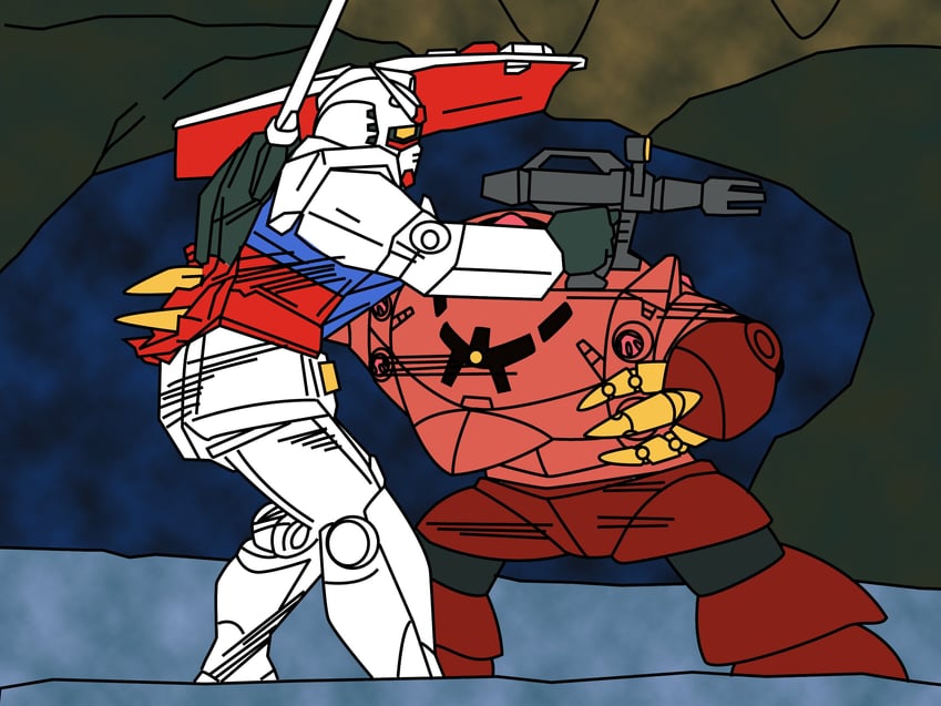 rx-78-2 gundam and zock (gundam and 1 more) drawn by reprilo_channel