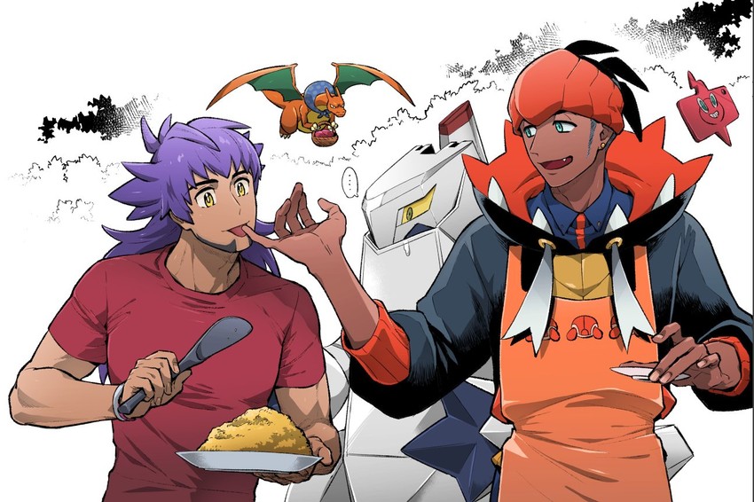 rotom, leon, raihan, charizard, rotom phone, and 1 more (pokemon and 1 more) drawn by unko_yoshida