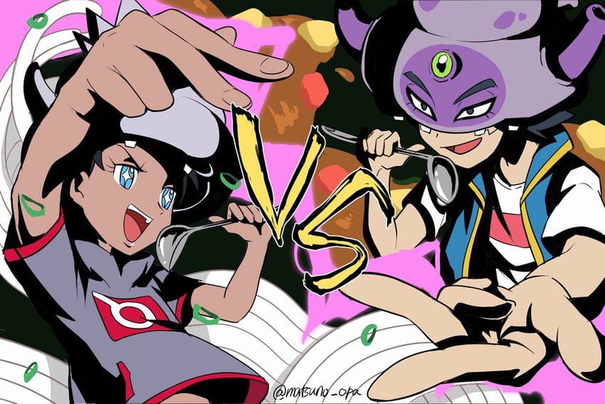 ash ketchum, goh, slowking, and galarian slowking (pokemon and 1 more) drawn by matsuno_opa