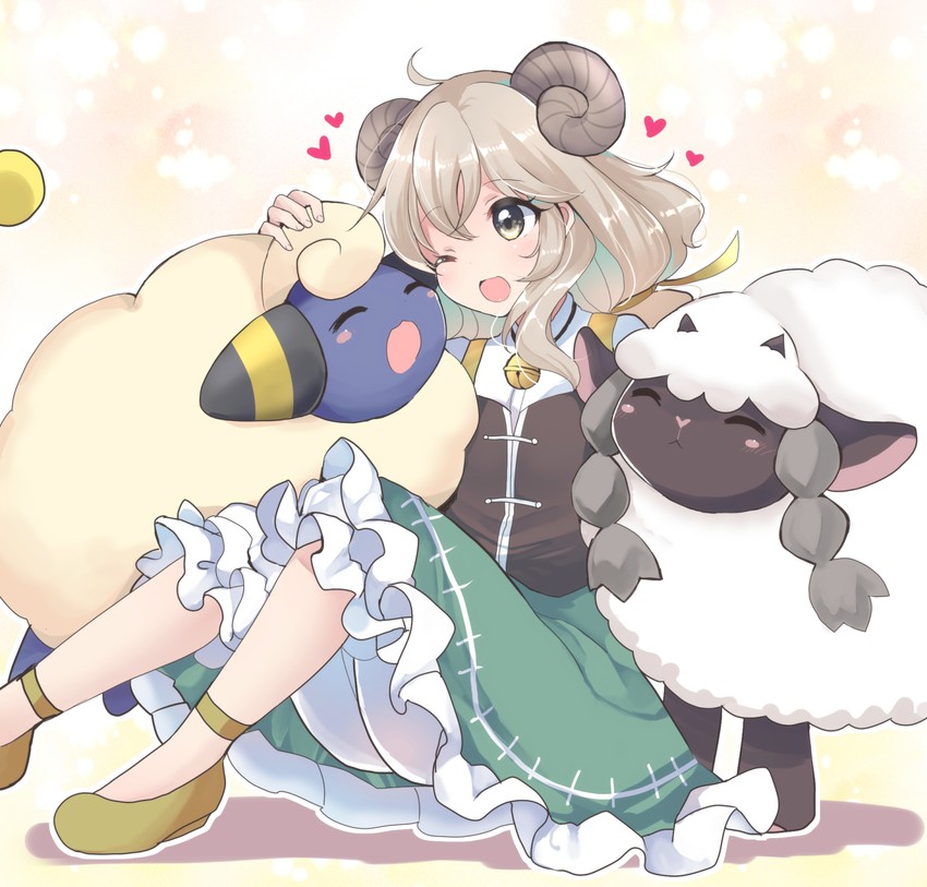 wooloo, mareep, and meeko (touhou and 2 more) drawn by ougi_hina