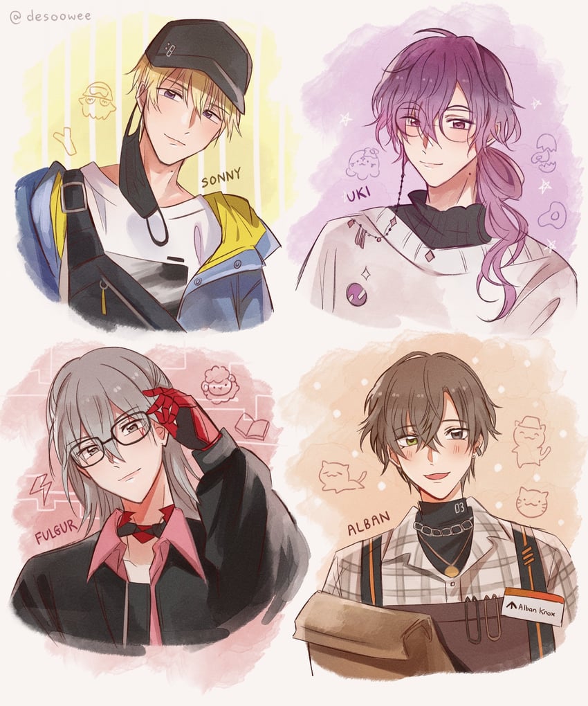 sonny brisko, alban knox, uki violeta, fulgur ovid, stargazer, and 3 more (nijisanji and 1 more) drawn by des_(desoowee)