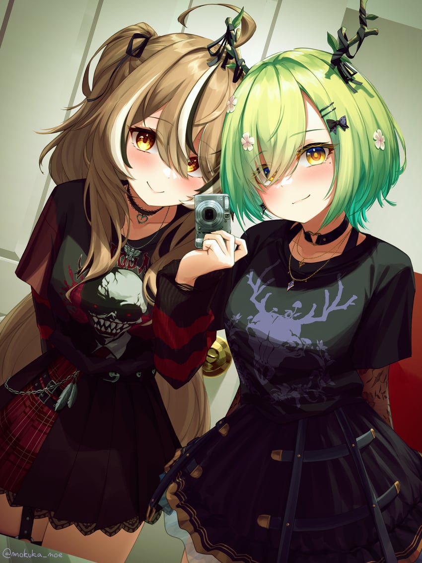 nanashi mumei and ceres fauna (hololive and 1 more) drawn by mokuka_noe