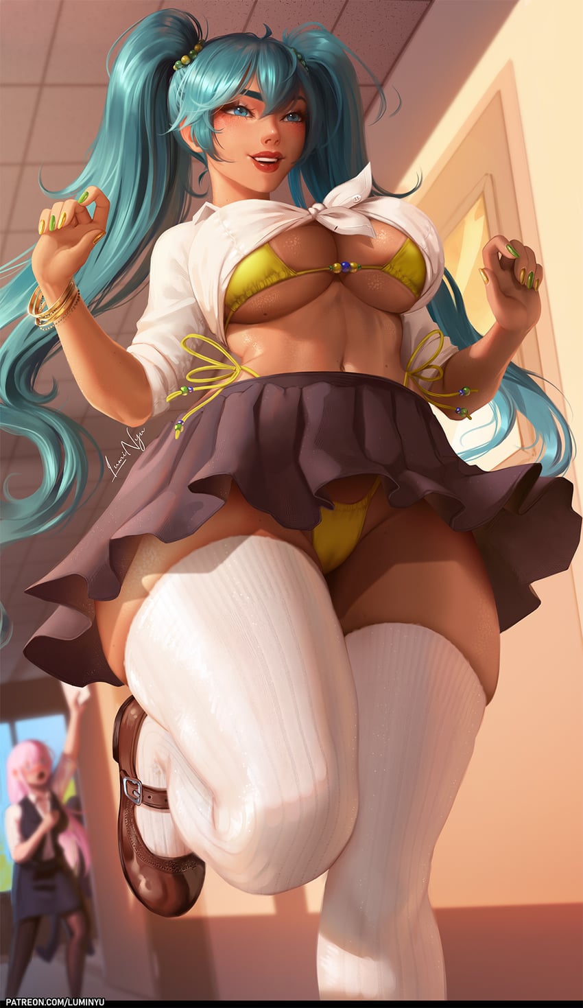 hatsune miku, megurine luka, and brazilian miku (vocaloid) drawn by luminyu