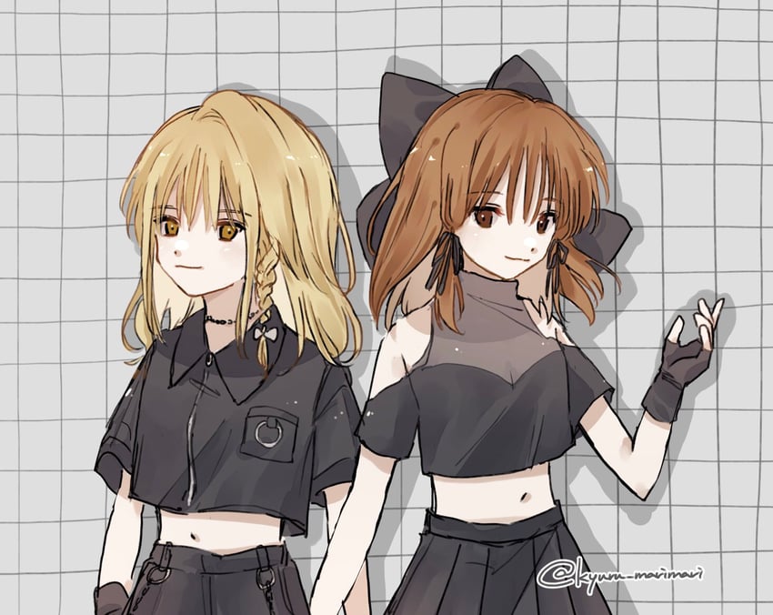 hakurei reimu and kirisame marisa (touhou) drawn by kyuru_marimari