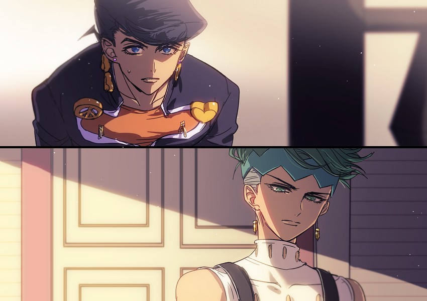 higashikata josuke and kishibe rohan (jojo no kimyou na bouken and 1 more) drawn by doran_(doran7280)