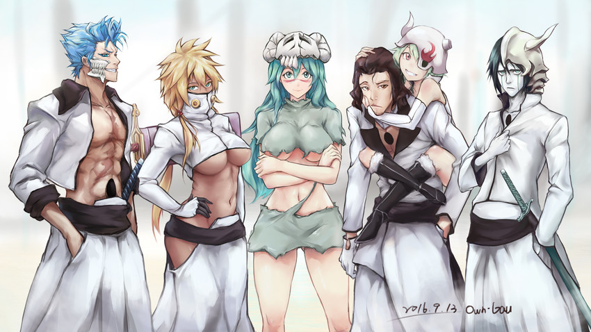 tier harribel, nelliel tu odelschwanck, grimmjow jaegerjaquez, ulquiorra cifer, lilynette gingerbuck, and 1 more (bleach) drawn by erementa
