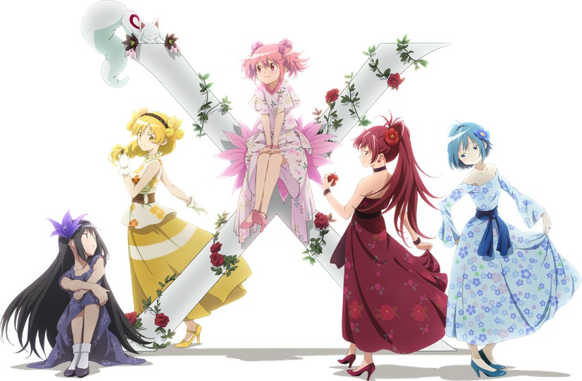 akemi homura, kaname madoka, miki sayaka, sakura kyoko, tomoe mami, and 1 more (mahou shoujo madoka magica) drawn by taniguchi_jun'ichirou