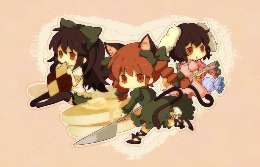 kaenbyou rin, reiuji utsuho, and inaba tewi (touhou) drawn by eruga_(nano123)