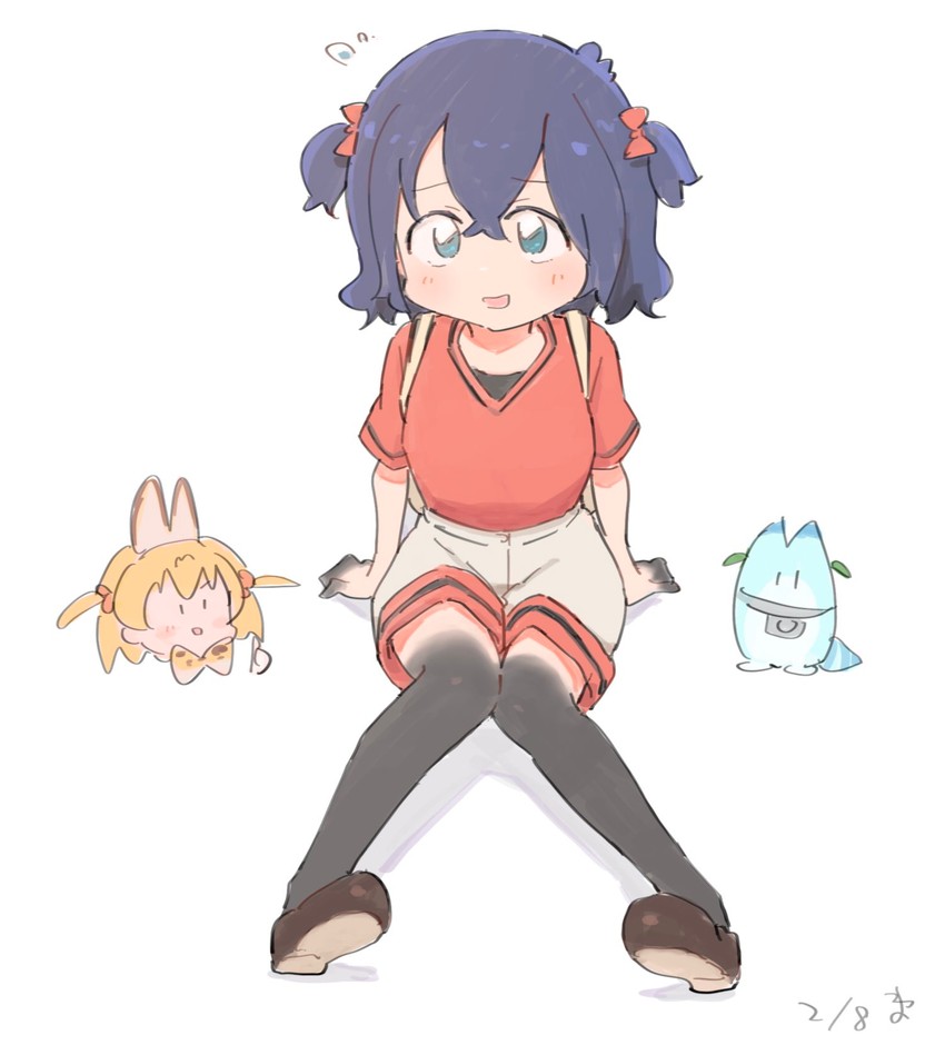 serval, kaban, and lucky beast (kemono friends) drawn by wamawmwm