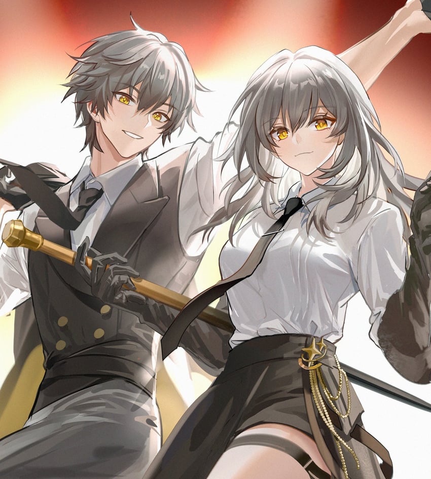 trailblazer, stelle, and caelus (honkai and 1 more) drawn by achyue