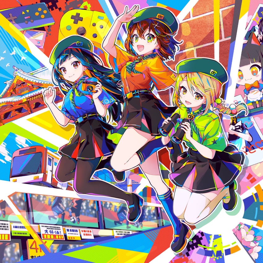 hidaka reina, shinonome kazune, and kayano futaba (denonbu) drawn by shachi_no_maru
