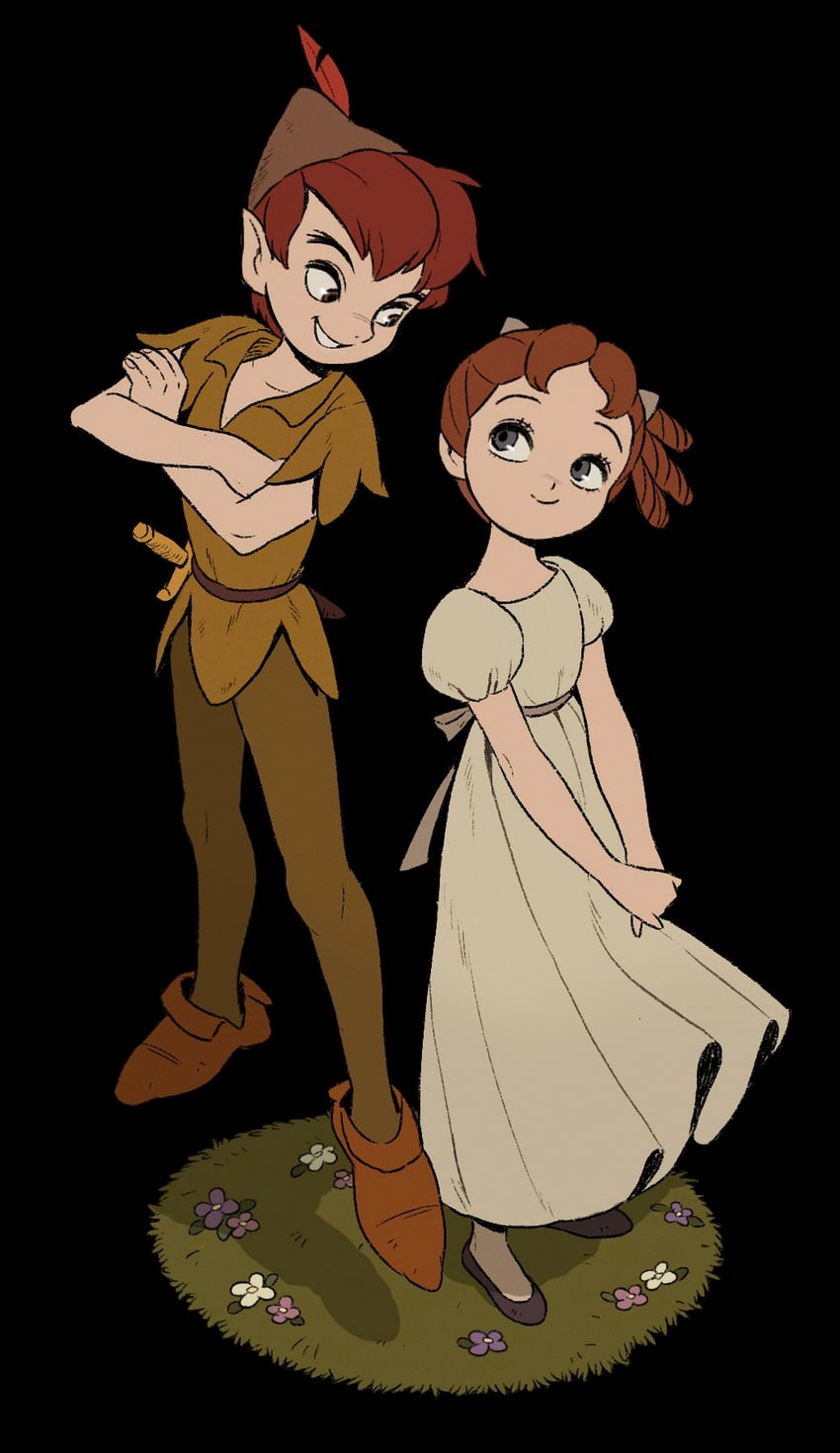 peter pan and wendy darling (walt disney's peter pan) drawn by kumao_(uexxww)