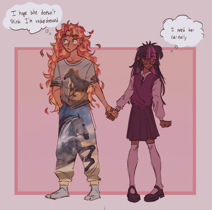 twilight sparkle, sunset shimmer, and sci-twi (my little pony and 1 more) drawn by depresed-duck