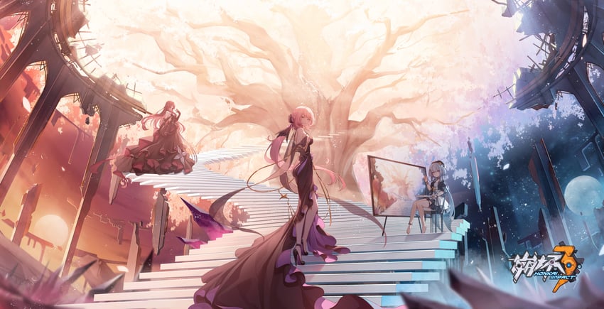 elysia, griseo, and eden (honkai and 1 more) drawn by de_da_xianyu