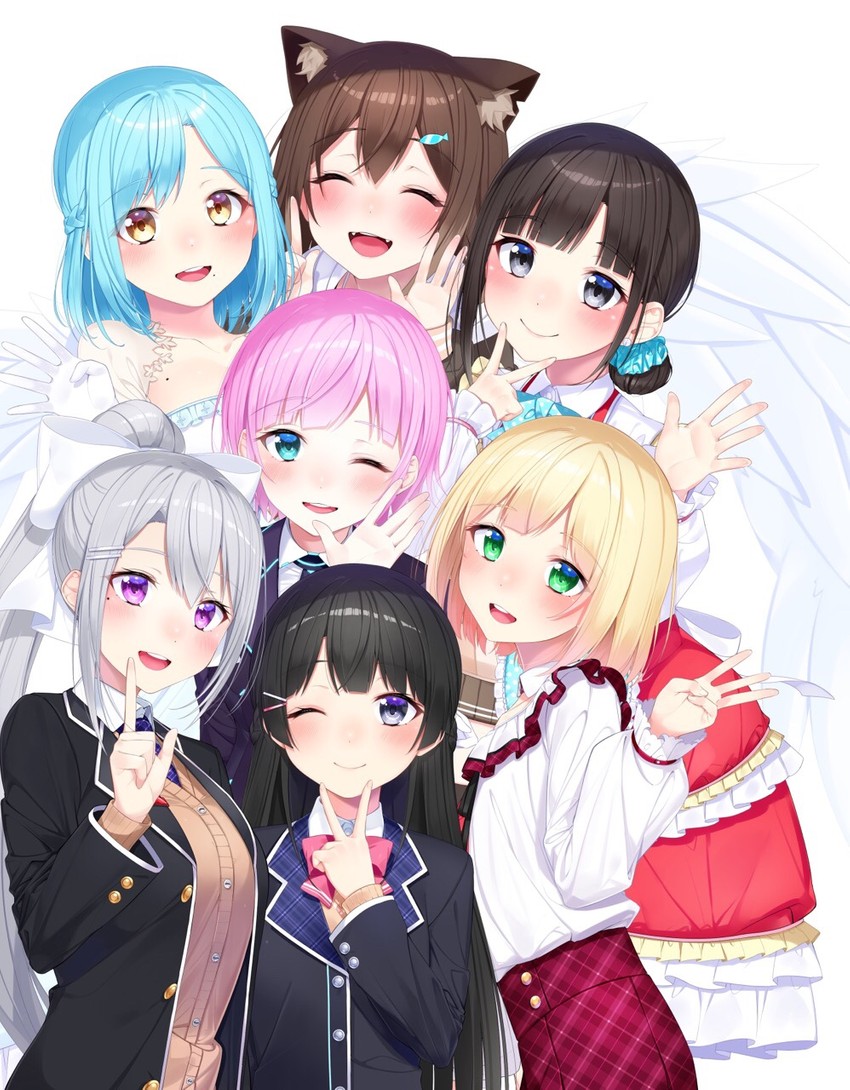 tsukino mito, higuchi kaede, yuuhi riri, suzuka utako, fumino tamaki, and 2 more (nijisanji) drawn by nezumidoshi