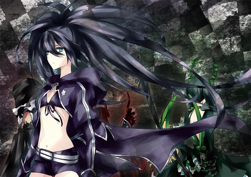 black rock shooter, dead master, strength, black gold saw, and chariot (black rock shooter) drawn by mochaaoi