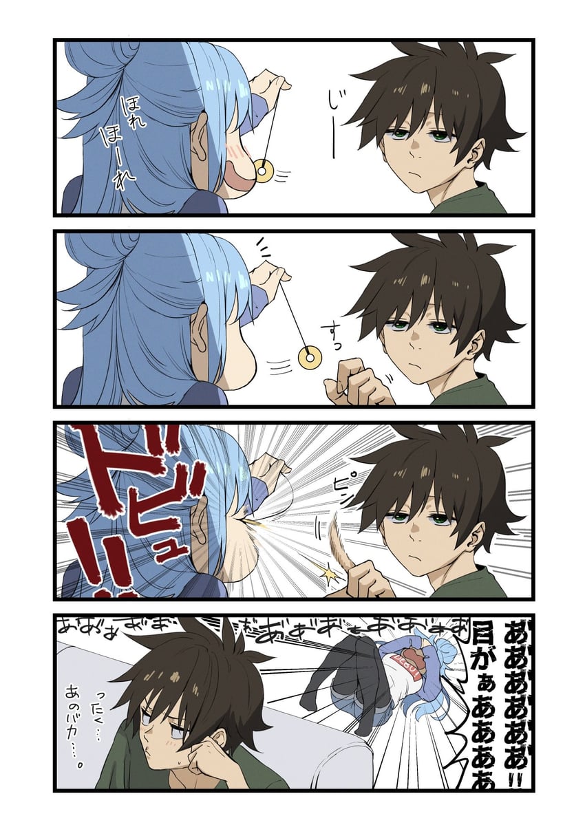 aqua and satou kazuma (kono subarashii sekai ni shukufuku wo!) drawn by izawa_(bhive003)