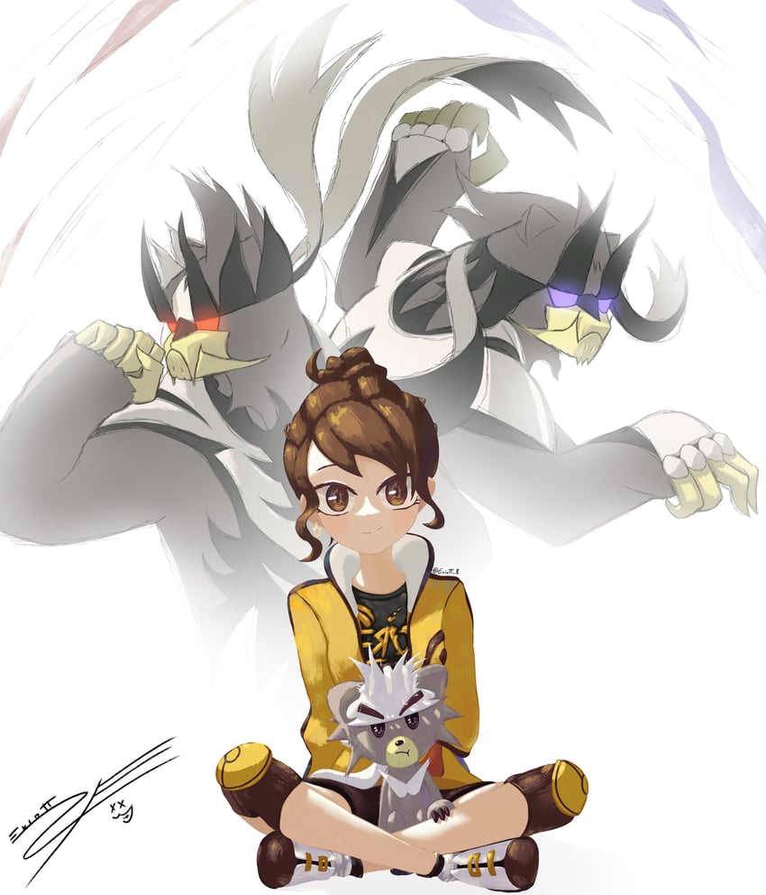 gloria, urshifu, and kubfu (pokemon and 1 more) drawn by eriott