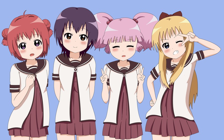 toshinou kyouko, akaza akari, funami yui, and yoshikawa chinatsu (yuruyuri) drawn by uza435