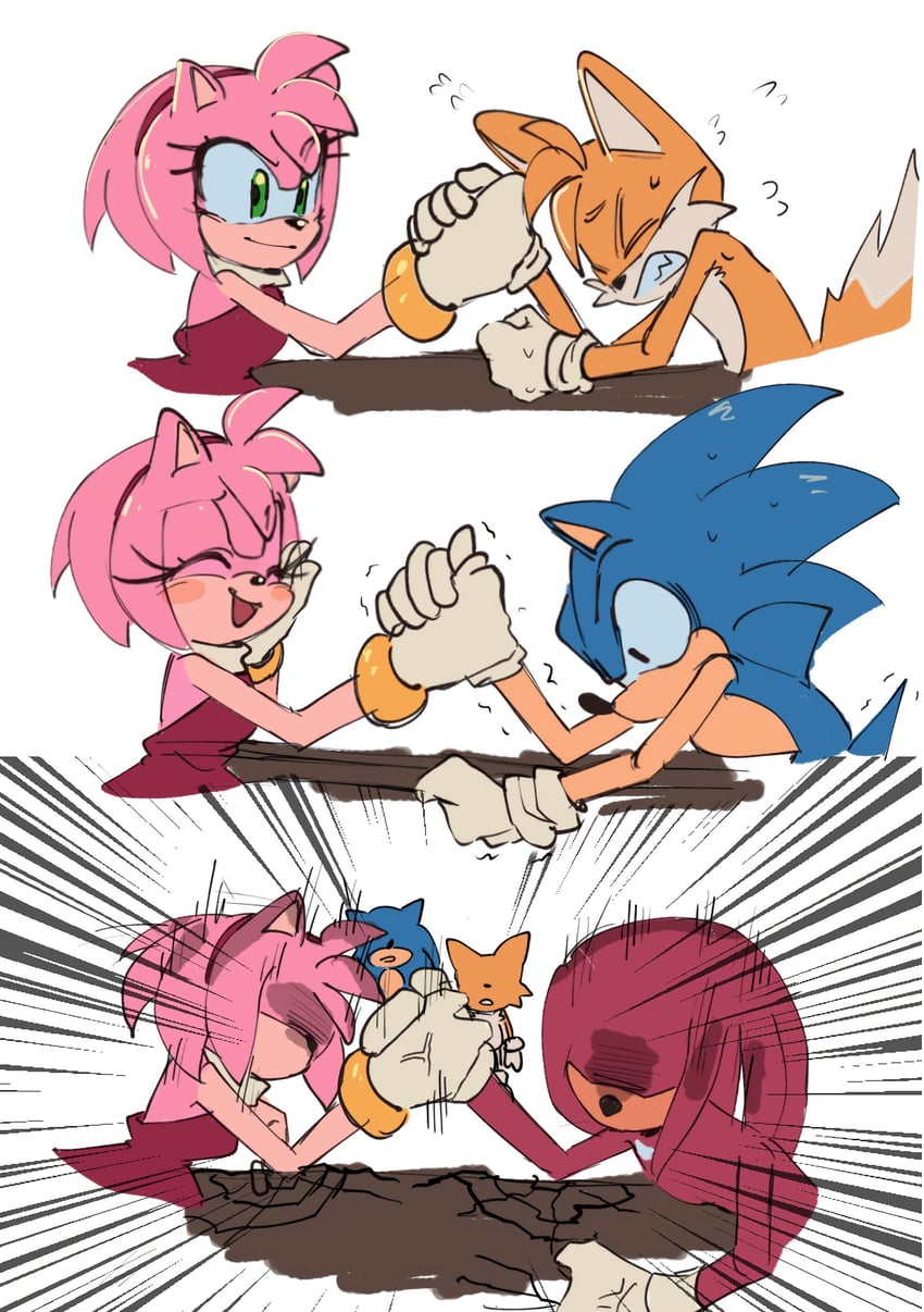sonic the hedgehog, amy rose, tails, and knuckles the echidna (sonic and 1 more) drawn by historiaallen