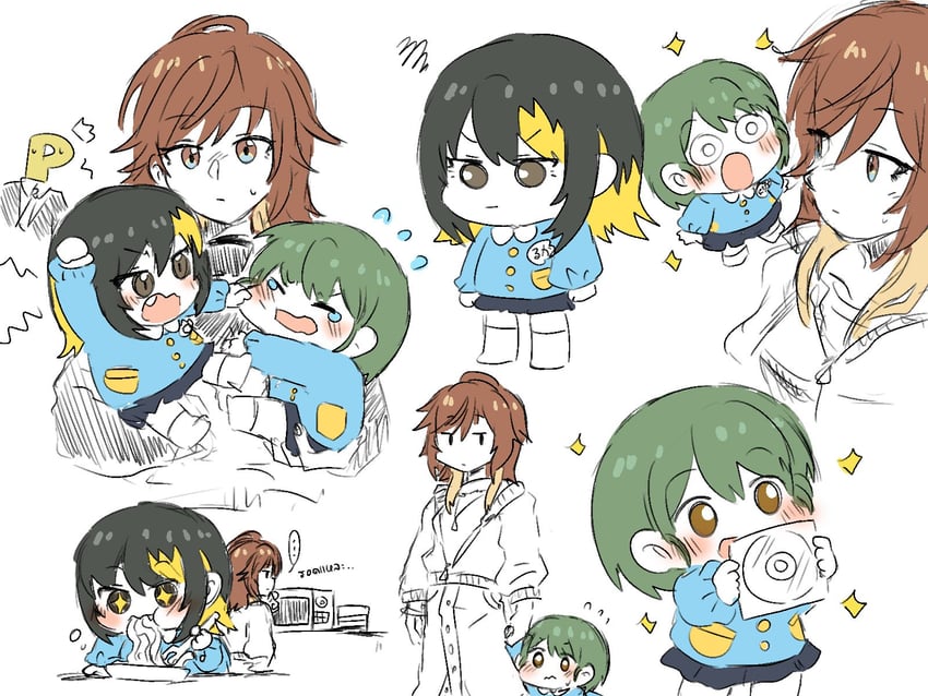 producer, p-head producer, nanakusa nichika, aketa mikoto, and ikaruga luca (idolmaster and 1 more) drawn by artisansg_lily