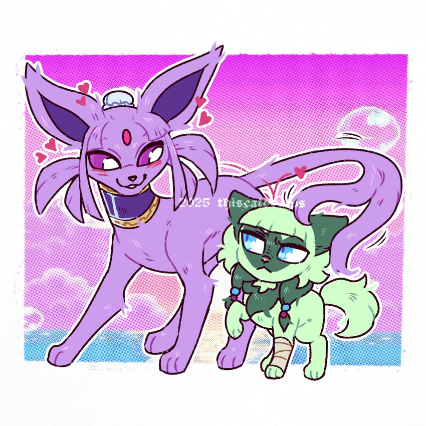 espeon, sprigatito, maomao, and jinshi (pokemon and 1 more) drawn by tama_(thiscatdraws)