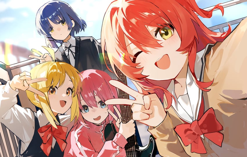 gotoh hitori, kita ikuyo, ijichi nijika, and yamada ryo (bocchi the rock!) drawn by jiu_ye_sang